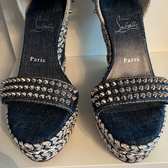 Louboutin denim wedges 38 Madmonica 120 Miss Denim Pat Silver spikes - Picture 4 of 13